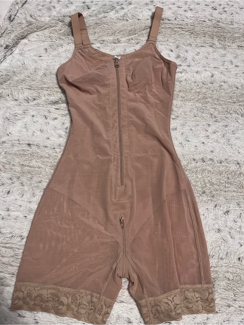 Mauve-Taupe Full Body Shapewear Romper with Front Zippers